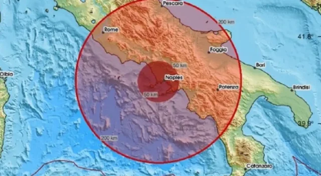 Mappa della Campania con localizzazione della scossa di terremoto
