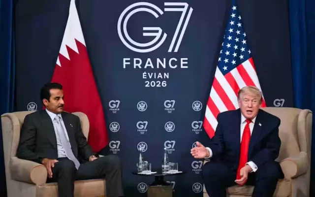 Trump al G7 di Evian Donald Trump durante il vertice G7 di Evian in Francia