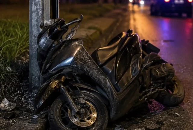 Scooter contro un palo dell’illuminazione pubblica dopo un incidente stradale