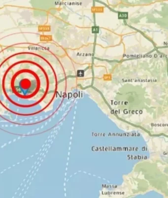 Terremoto Campi Flegrei, boato nella notte: magnitudo 3.6 ad Arco Felice Cartina con epicentro del terremoto ai Campi Flegrei del 25 giugno 2026