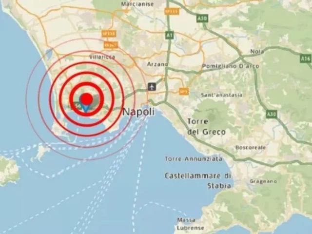 Cartina con epicentro del terremoto ai Campi Flegrei del 25 giugno 2026