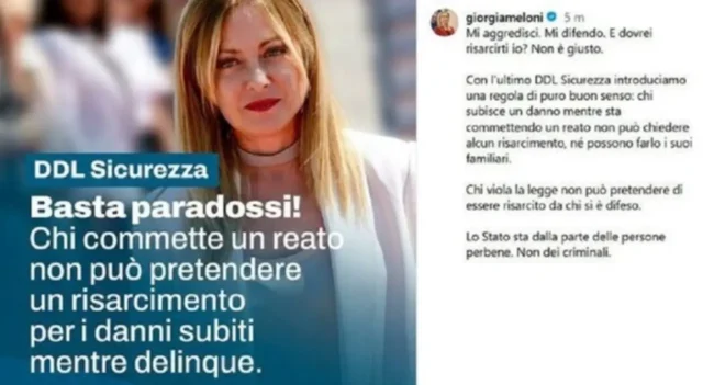 Il post di Giorgia Meloni sul ddl Sicurezza Giorgia Meloni ddl Sicurezza
